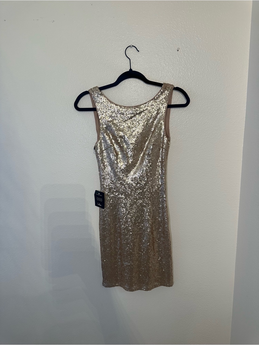 Lulu's Gold Sequin Scoop Neck Mini Dress